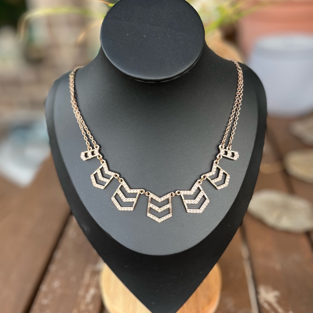 Touchstone Crystal Elegant Chevron Necklace in Rose Gold